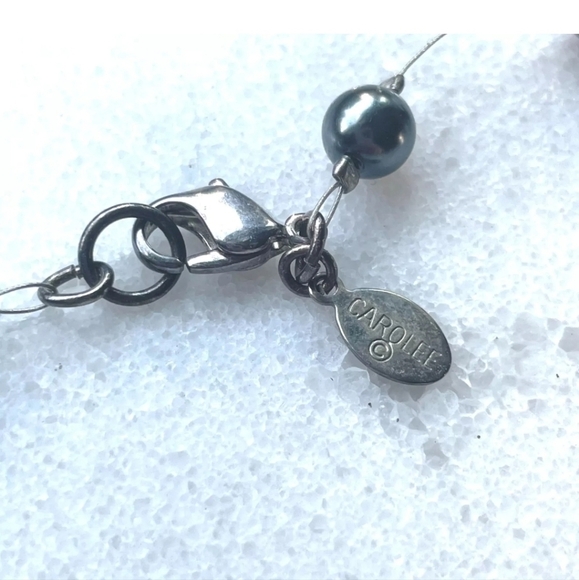 🦋 Vintage CAROLEE Black Pearl & Silver Illusion Choker Necklace, Invisible - Picture 4 of 4